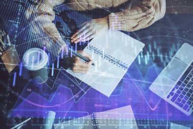 El notları arka plan alarak Forex grafik. Araştırma kavramı. Çift Pozlama