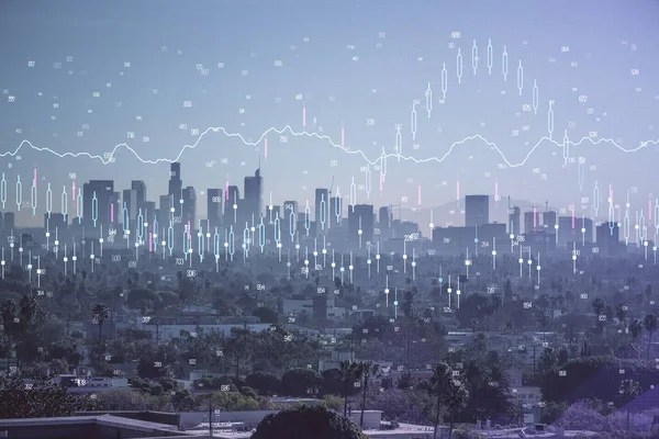 Forex diagram på stadsbilden med skyskrapor tapeter multi exponering. Finansiell forskning. — Stockfoto