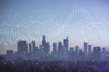 Gökdelenler, duvar kağıtları, çift pozlu eski şehir haritası. Finansal araştırma kavramı.