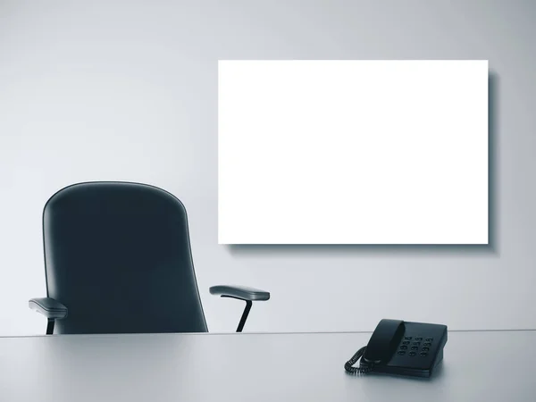 Business office with telephone and empty banner — Stock Photo, Image