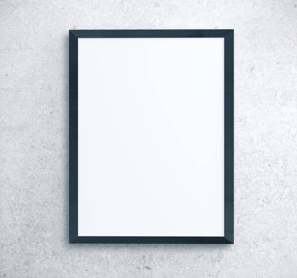 Blank placard on concrete wall. Gallery, art, exhibit and museum concept. Mock up, 3D Rendering