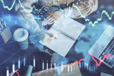 El notları arka plan alarak Forex grafik. Araştırma kavramı. Çift Pozlama