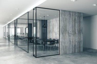 Çağdaş ofis içi ve duvardaki kopya alanı. İş yeri ve yaşam tarzı konsepti. Model 3d Hazırlama