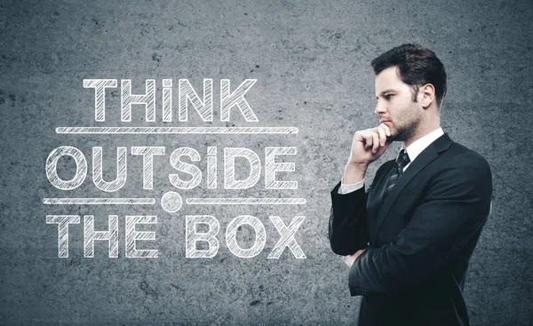 Businessman Thinking Drawing Think Box Concept Wall — Stock Photo, Image