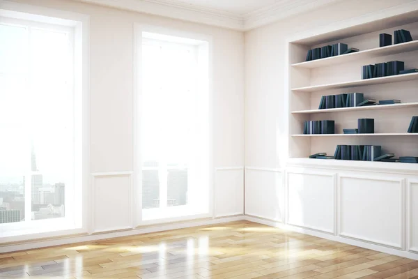 Intérieur Moderne Bibliothèque Blanche Avec Lumière Soleil Décor Design Concept — Photo