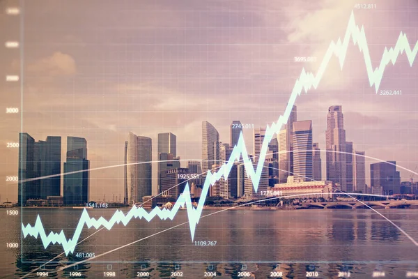 Forex Chart Cityscape Tall Buildings Background Multi Exposure Financial Research — Stock Photo, Image