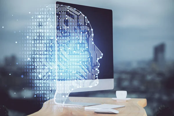 Bilgisayar Beyin Hologramıyla Iki Kat Maruz Kalmışlar Veri Yeniliği Kavramı — Stok fotoğraf