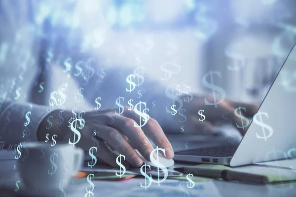 Doppelbelichtung Des Forex Graphen Mit Einem Mann Der Computer Hintergrund — Stockfoto