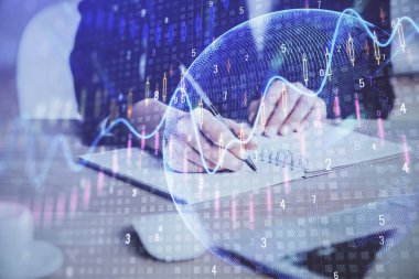 El notları arka plan alarak Forex grafik. Araştırma kavramı. Çoklu pozlama