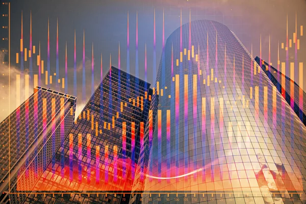 Forex Chart Cityscape Skyscrapers Wallpaper Multi Exposure Financial Research Concept — Stock Photo, Image