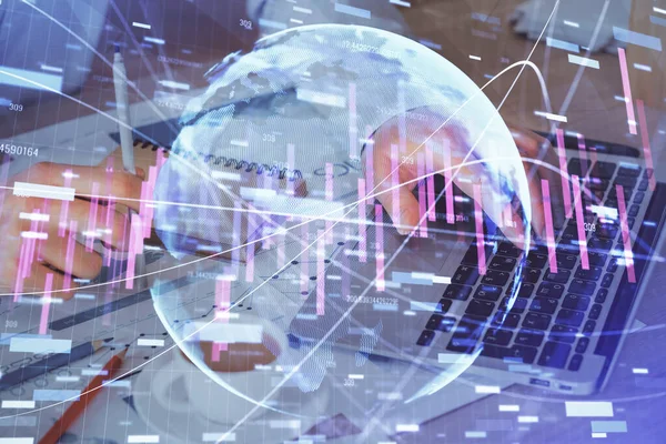 Forex Graph Met Zakenman Werken Computer Office Achtergrond Concept Van — Stockfoto