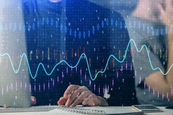 Форекс Графік Бізнесменом Який Вводить Комп Ютері Офісі Фоні Концепція — стокове фото