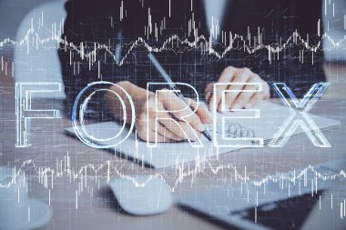 El notları arka plan alarak Forex grafik. Araştırma kavramı. Çoklu pozlama