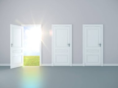 Gri oda içi, kapıdan sahaya açık. Model 3d Hazırlama
