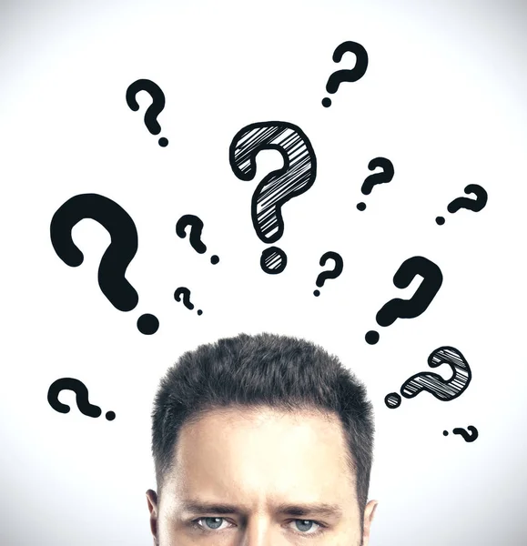 Businessman Thinking Drawing Question Mark Head Business Confusion Concept — Stock Photo, Image