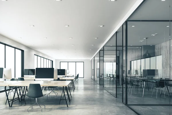 Luxe Coworking Glas Kantoorinterieur Werkplaats Levensstijl Concept Rendering — Stockfoto