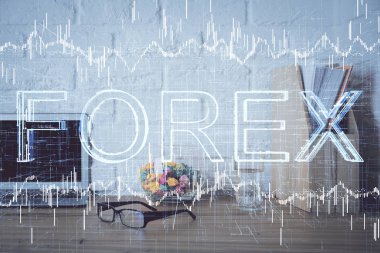 Forx grafiği ve bilgisayarla çalışma alanını iki katına çıkar. Uluslararası çevrimiçi ticaret kavramı.