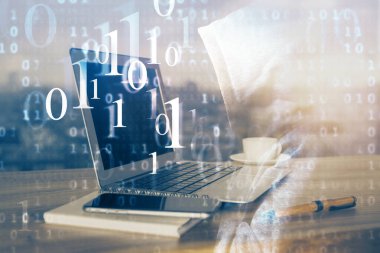 Bilgisayar ve teknoloji temalı Hud 'a çifte maruz kalma. Yenilik kavramı.