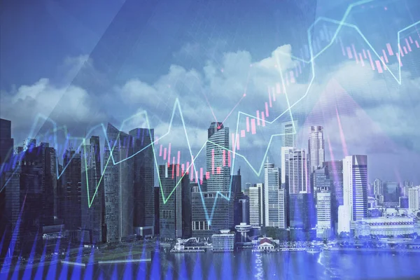 Forex diagram på stadsbilden med skyskrapor tapeter multi exponering. Finansiell forskning. — Stockfoto