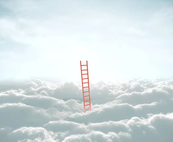 Escalera Roja Nube Cielo Concepto Negocio Éxito Renderizado — Foto de Stock