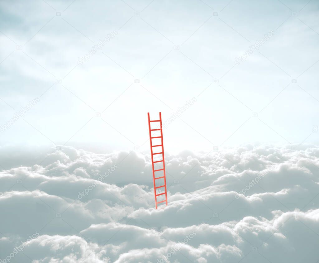 Red ladder in cloud to sky. Business and success concept. 3D Rendering