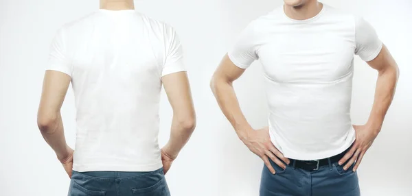 Dois Homens Shirt Branco Num Fundo Branco Vestuário Conceito Moda — Fotografia de Stock