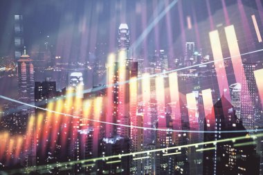 Cityscape arka plan üzerinde forex grafik çizimleri çift pozlama. Başarı kavramı.