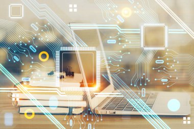 Bilgisayar ve teknoloji temalı Hud 'a çifte maruz kalma. Yenilik kavramı.