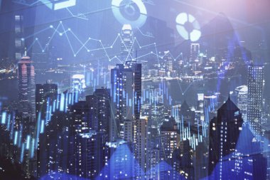 Cityscape arka plan üzerinde forex grafik çizimleri çift pozlama. Başarı kavramı.
