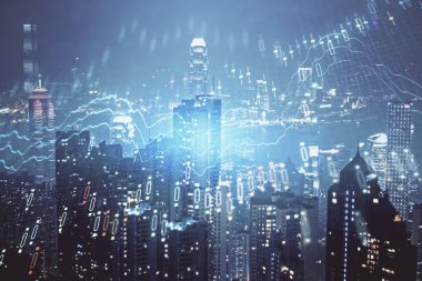 Cityscape arka plan üzerinde forex grafik çizimleri çift pozlama. Başarı kavramı.