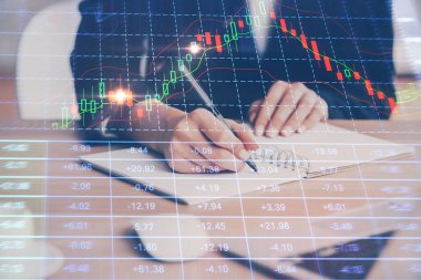El notları arka plan alarak Forex grafik. Araştırma kavramı. Çoklu pozlama