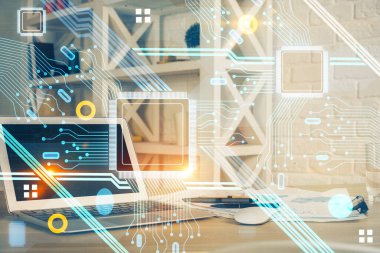 Bilgisayar ve teknoloji temalı Hud 'a çifte maruz kalma. Yenilik kavramı.