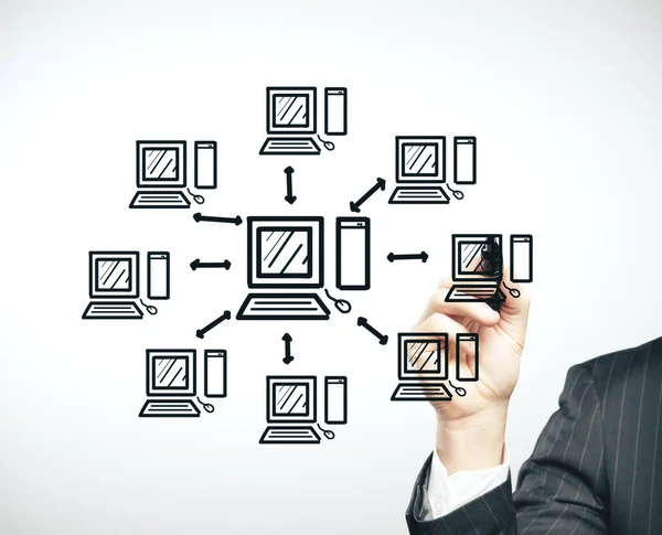 Empresário Desenhando Diagrama Computação Nuvem Computação Nuvem Conceito Negócio — Fotografia de Stock