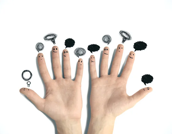 Happy Finger Smileys Speech Bubbles White Background Social Media Concept — Stock Photo, Image