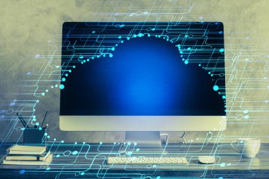 Bilgisayar ve teknoloji temalı Hud 'a çifte maruz kalma. Yenilik kavramı.