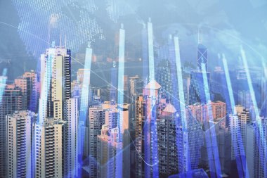 Gökdelenler, duvar kağıtları, çift pozlu eski şehir haritası. Finansal araştırma kavramı.