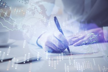 Mali ticaret şeması Man masaüstü arkaplanı ile çoklu pozlama.
