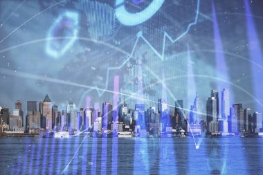 Gökdelenler, duvar kağıtları, çift pozlu eski şehir haritası. Finansal araştırma kavramı.