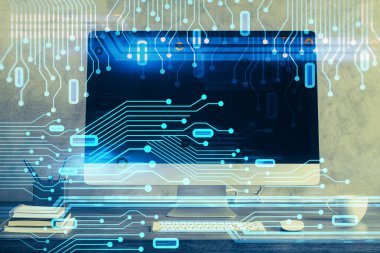 Bilgisayar ve teknoloji temalı Hud 'a çifte maruz kalma. Yenilik kavramı.