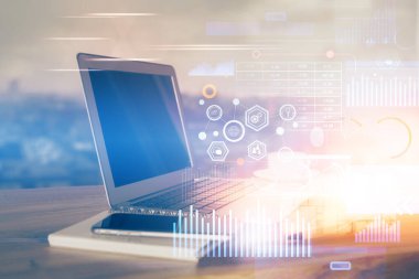 Bilgisayar ve teknoloji temalı Hud 'a çifte maruz kalma. Yenilik kavramı.