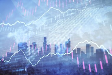 Gökdelenler, duvar kağıtları, çift pozlu eski şehir haritası. Finansal araştırma kavramı.