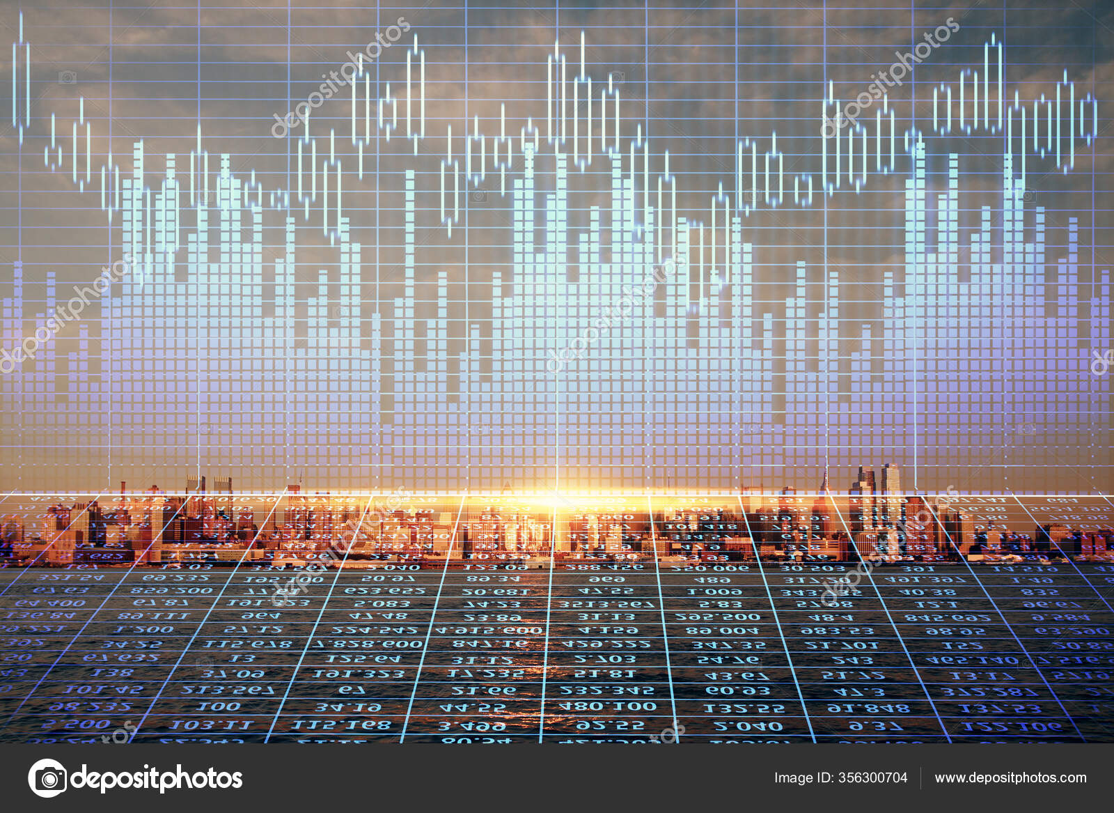 高層ビルの壁紙の二重露出と都市の外国為替チャート。金融研究の概念. — ストック写真 © peshkova #356300704