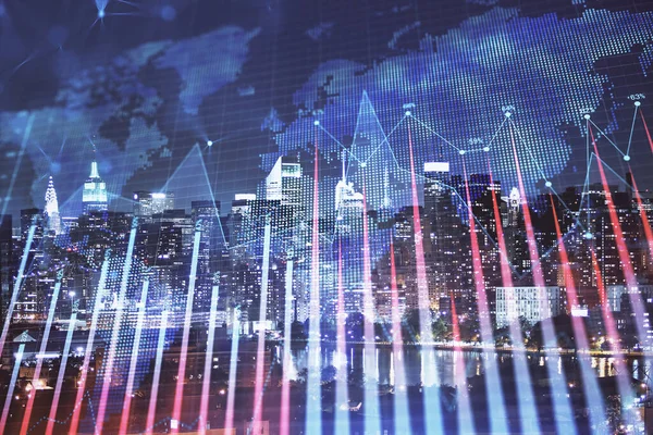 Cityscape arka plan üzerinde forex grafik çizimleri çift pozlama. Başarı kavramı.