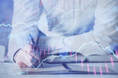 Mali ticaret şeması Man masaüstü arkaplanı ile çoklu pozlama.