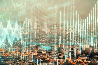 Gökdelenler, duvar kağıtları, çift pozlu eski şehir haritası. Finansal araştırma kavramı.