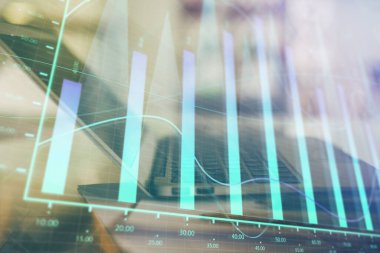 Bilgisayar geçmişi olan eski grafik hologramı. Çifte maruziyet. Finans piyasası kavramı.