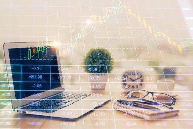 Borsa grafiği ve bilgisayar geçmişi olan tablolar. Çifte maruziyet. Mali analiz kavramı.