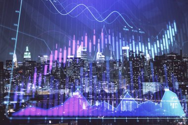 Cityscape arka plan üzerinde forex grafik çizimleri çift pozlama. Başarı kavramı.