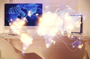 İş teması çizimi ve ofis içi arka planına çifte maruz kalma. Başarı kavramı