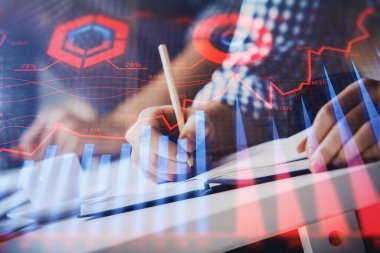 İki adamın hisse senedi piyasası grafiğiyle yatırım planladığı çok sayıda olay.